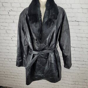 Italian Stone Design Genuine Leather Navarre Leather Co Fur Trim Jacket Size XXL